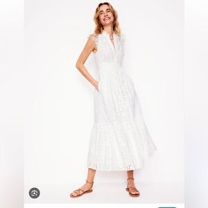 Boden Wren Broderie Midi Dress White Eyelet Tiered Ruffle Sleeve US 8